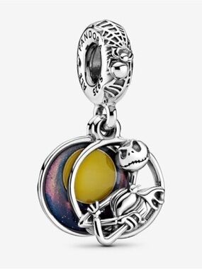 Pandora Silver Jack Skellington Dangle Charm with Yellow and Blue-Purple Enamel